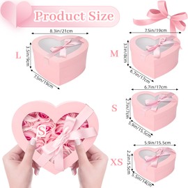 Taefuhnn 4Pcs Nesting Heart Shaped Gift Box with Clear Window Lids & Ribbons for Gifts Flower, Assorted Size Heart Gift Box Bulk for Mother's Day Valentine's Day Wedding Birthday Bridesmaid Proposal