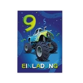 12 Invitation Cards for 9th Children's Birthday Invitation Ninth Birthday Boys Car Monster Truck