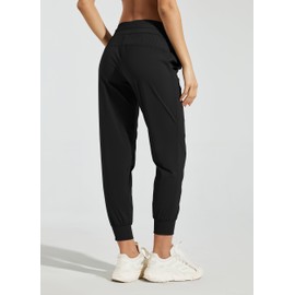 Willit Women's Studio Joggers Hiking Travel Dance Pants Striped Workout Lounge Drawstring Pants with Pockets Black 6