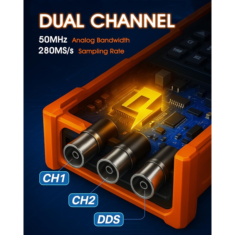 SURLABA Oscilloscope 3-in-1, 2 Channel Oscilloscope with 50 MHz Bandwidth,