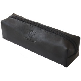 GERMANUS Leather Pencil Case - Made in EU (Black), black, School bag set