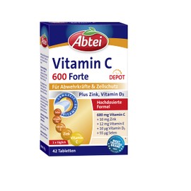 Abtei Vitamin C 600 Forte - High Dose Dietary Supplement to Support Defense and Cell Protection - with Zinc and Vitamin D3 - 1 x 42 Tablets (Pack of 1)