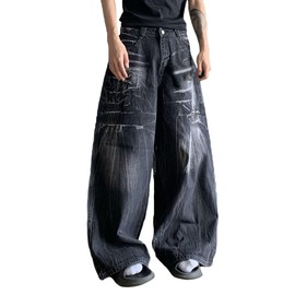 Nutriangee Men's Wide Leg Baggy Jeans, Loose Fit Hip Hop Y2K Streetwear Skater Denim Pants Black 34