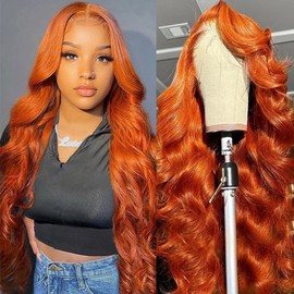 Long 34 Inch #350 Ginger Orange Lace Front Wigs Human Hair Body Wave 13x4 Ginger HD Lace Frontal Wig Wear and Go Glueless Ginger Orange Wigs Human Hair Pre Plucked Ginger Colored Wigs For Black Women