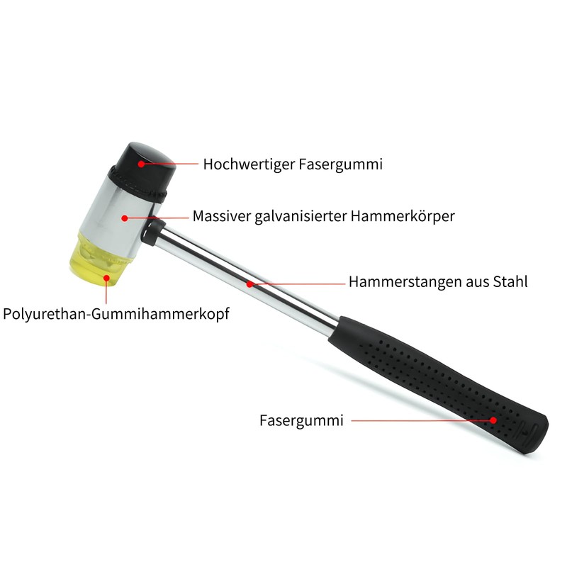 2 x Rubber Mallet, 25 mm Double Head Mallet, Soft