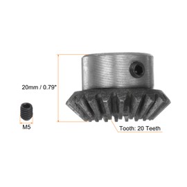 HARFINGTON 2pcs Bevel Gear 1.5M 20 Teeth 12mm Shaft Hole 1:1 Tapered Bevel Pinion Gear 45# Steel 1.5 Module 90 Degree Steering Gear with M5 Fixing Hole, for Hardware Mechanical Rotation
