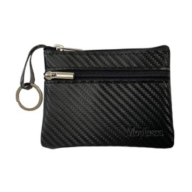 Moplusea Genuine Leather Small Coin Purse Wallet With Keychain Mini Change Purse Coin Pouch Holder For Men, GLCB014 Carbon Black, Size 4.53*3.34 Inches, Genuine Leather