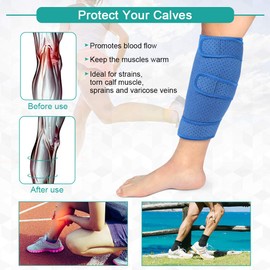 Calf Brace, Shin Splint Support Lower Leg Compression Wrap with Adjustable Three Anti-Slip Strap Support for Pulled Calf Muscle Pain Strain Injury, Sprain and Swelling, Fits Men and Women (Blue)