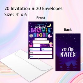 Zodvery Movie Night Birthday Party Invitations Cards - Backyard Movie Night Party Supplies for Kids, Boys or Girls - 20 Fill in Birthday Party Invitations and 20 Envelopes set/48