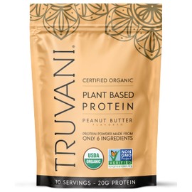 Truvani- Proteína Vegana de Guisante en Polvo  Mantequilla de Cacahuete  20g Proteína Orgánica a Base de Plantas  10 Porciones  Keto                  