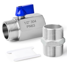 TAILONZ 1pc 1/2PT Male x1/2PT Female Ball Valve Kit 304 Stainless Steel with Blue Handle and Fittings