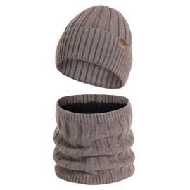 INSISMY Winter Beanie Hat Circle Scarf Set Warm Knitted Hat and Neck Warmer with Thick Fleece Lining for Men Women
