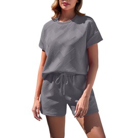 VINTATRE Women's 2 Piece Lounge Sets Short Sleeve Tracksuit Matching Sets 2025 Summer Fashion Tracksuit Iron Gray-S