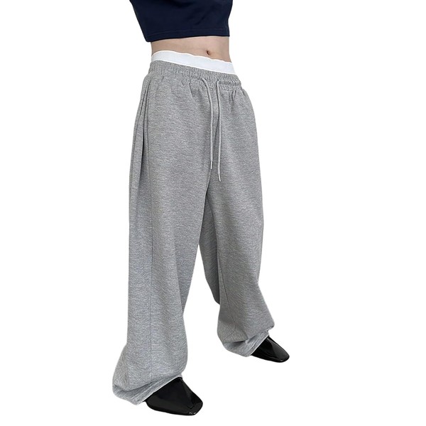 SHENHE Men's Baggy Pants Wide Leg Drawstring Waist Loose Sweatpants