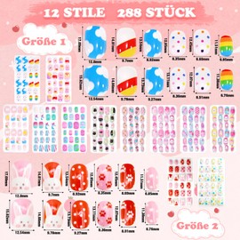 ZOCONE Pack of 288 Stick-On Nails for Children, Children Press on Nails, Children's False Nail Set, Artificial Nail Tips, Fingernails for Sticking, Children for Girls, Small Hands, Women