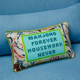 FURBISH Needlepoint Decorative Throw Pillow - Mahjong - 9"x15" - Small Embroidered Designer Pillow for Living Room, Couch, Sofa, Chair & Bed - Eclectic Home Decor
