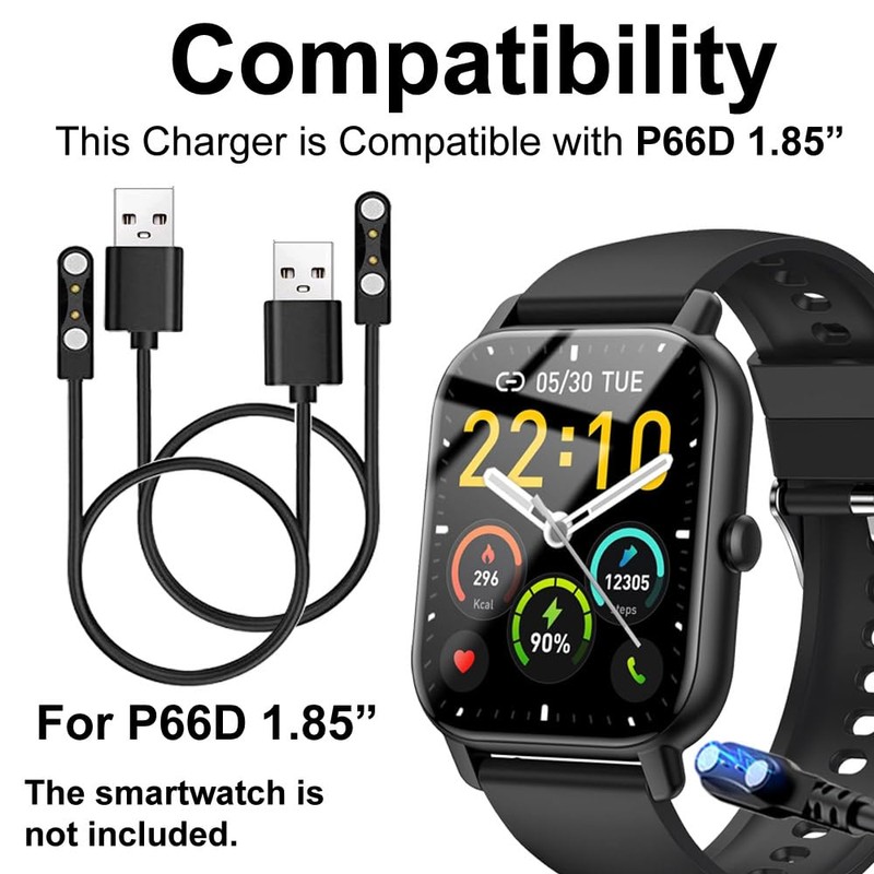 smaate Smart Watch Charger Cables Compatible with Nerunsa P66D 1.85”