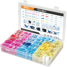 Kuject Multi Purpose Heat Shrink Wire Connectors, 500PCS Waterproof Electrical Spade Connectors kit, Insulated Crimp Ring Fork Spade Terminal T-Tap Solder Butt Splice Terminal for Marine Boat Truck