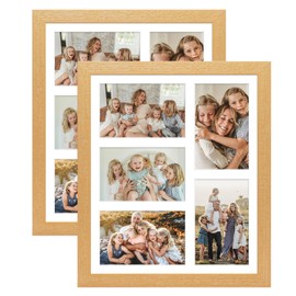 KSROECUD 11x13 Collage frame with 5 Openings 4X6 Pictures, Multiple Picture Frame with Mat, Wall or Tabletop Decor, Natural Wood Grain,2 Pack
