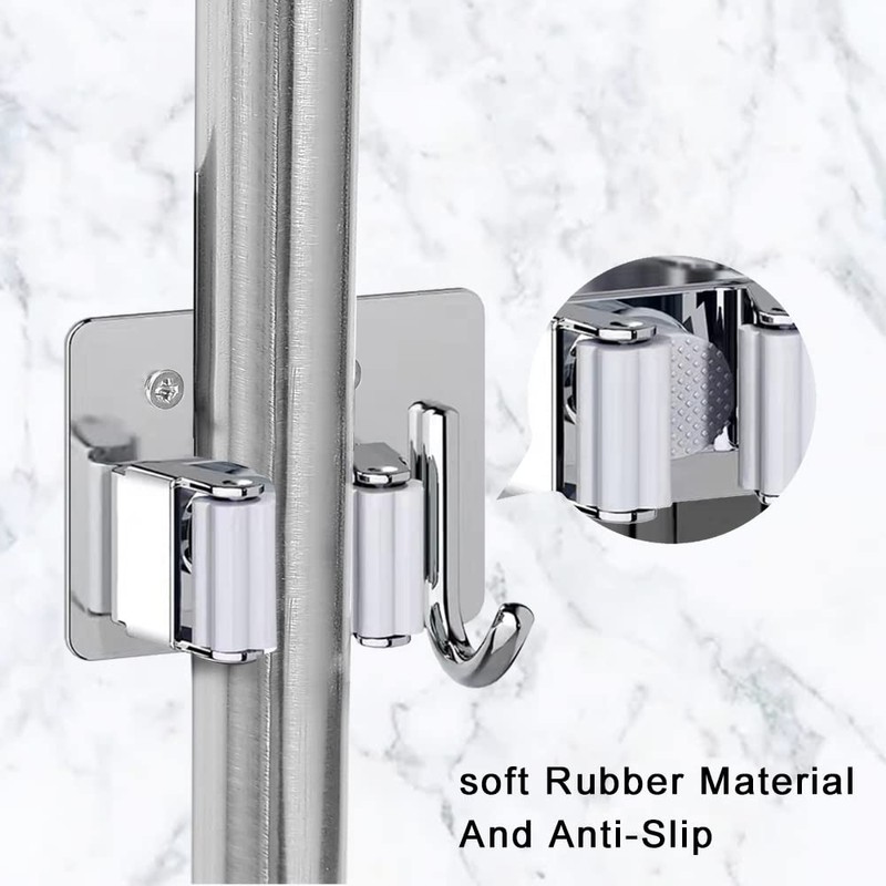 4 Pack Broom Holder Wall Mount,Heavy Duty Stainless Steel Broom