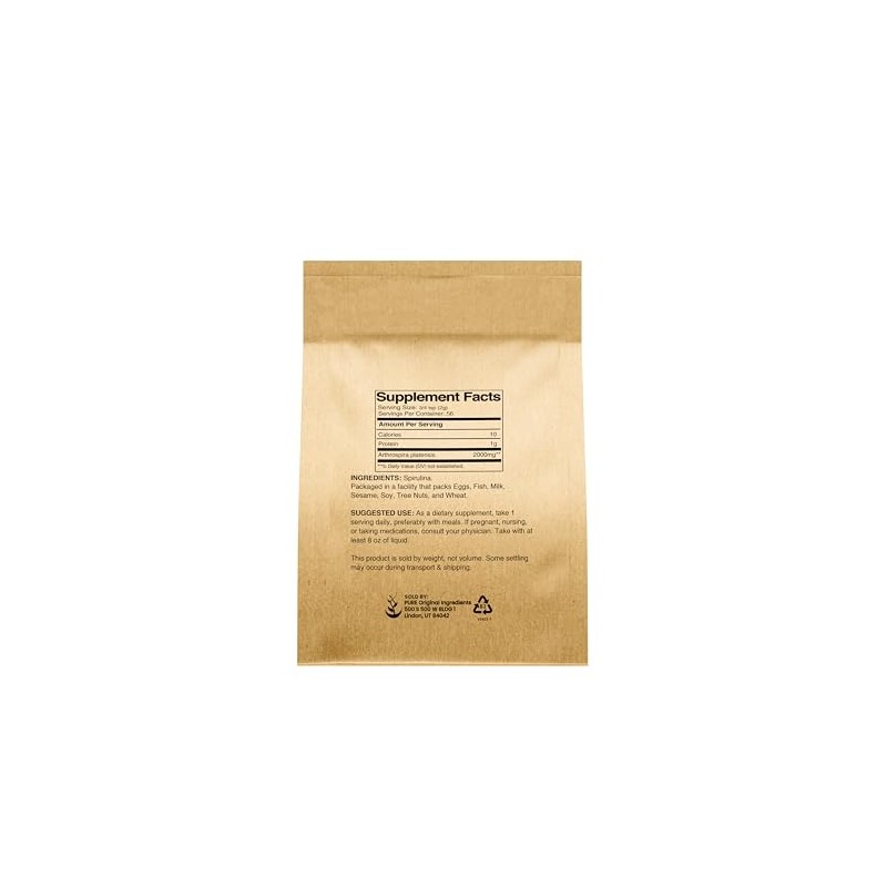 PURE ORIGINAL INGREDIENTS Spirulina Powder (4 oz) Green Algae Superfood