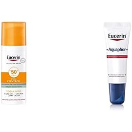 Eucerin Protector solar facial efecto mate toque seco Oil Control, 50 ml  Aquaphor Reparador De Labios Sos, 10ml, color, 10 ml, pack ofpaquete de