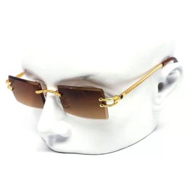 Men Sunglasses Gold Square Frame Brown Lens Fashion Shades UV400 Protection New