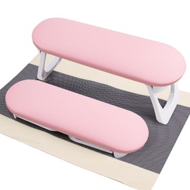 Beloving Arm Rest for Nails Tech, Foldable PU Leather Nail Arm Rest for Hand Holder, Hand Rest Cushion Pillow with PVC Table Mat for Manicure, Nail Accessories Tools for Salon Home Use, Pink