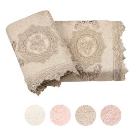 CONCETTI DI LUSSO Oliyum 100% Rayon Derived from Bamboo Guipure Embroidered Luxury Towels - Soft and Washable Turkish Bath Towels for Hands, Face and Hair – Set of 2 in Gift Box - Pastel Grey