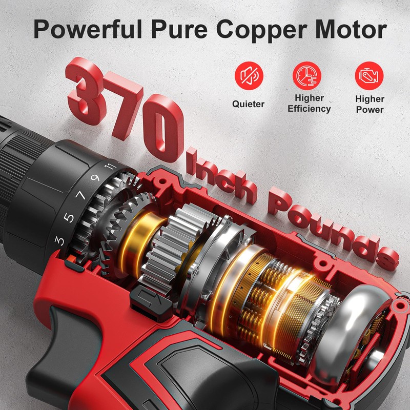 Cordless Drill, 20V Power Drill, Double 2000mAh Batteries Electric Drills,