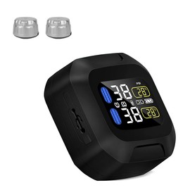 OBEST Motorrad TPMS Reifendrucküberwachungssystem mit 2 Silbernen Externen Sensoren,Drahtloser Reifentemperaturtester, LCD Display Auto Alarmsystem，Luftleckalarm, USB Aufladung
