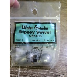 Water Gremlin,  Dipsey Swivel Sinkers. PDS-3, SZ 1 3/4, QTY 2.  Lead
