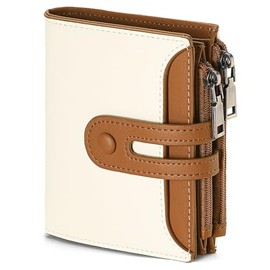GAEKEAO Women's Small Purse with Coin Compartment and RFID Protection, white brown, Minimalist