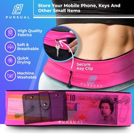 PURSUAL Running Belt with Money & Phone Pouch - Sweatproof Running Phone Holder with Large Capacity - Running Waist Pouch for Men & Women - Perfect Phone Holder for Running & Outdoor Activities