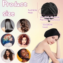 Silk Bonnet,Silk Bonnet for Sleeping,2 Pcs Adjustable Satin Bonnet with Hairband,Black Hair Bonnet for Sleeping Double Layer Bonnets for Women,Curly Natural Braid Straight Hair Bonnet