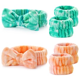 6PCS Spa Headband and Wristband Set for Face Washing, Soft Microfiber Skincare Hairband with Bow, Soft Absorbent Wrist Towels for Women Girls, For Makeup, Facial, Shower, Yoga
