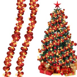 Jenaai 12 Ft Christmas Bulb Ball Garland with LED Lights Christmas Lighted Bulb Garland Ornament Xmas Tree Balls Decor Hanging Balls Decoration for Tree Fireplace(Red)