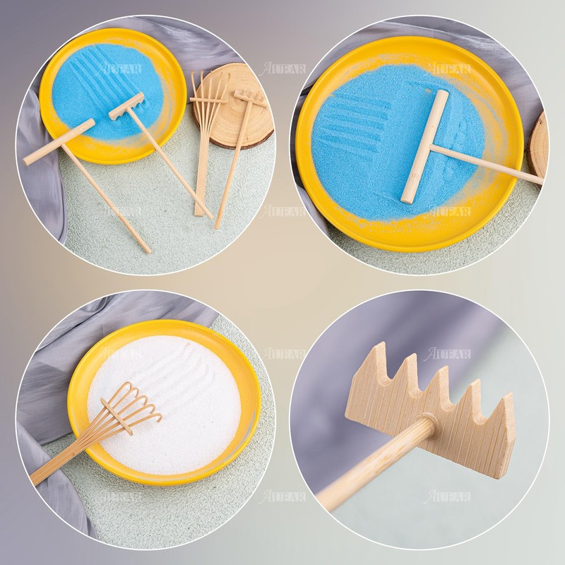 AUEAR, 4 Pack Mini Sand Rake Zen Garden Bamboo Rakes