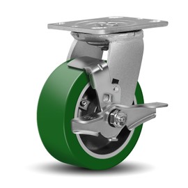 CWfutureparts 5"X2" Caster Wheels, Heavy Duty Casters Wheels with Brake, Aluminum Core Thickened Polyurethane Industrial Casters for Toolbox Workbench, 1000 Lbs Capacity Per Caster (1 Pack)