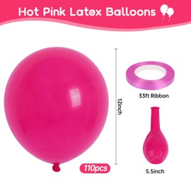 110 Pack Hot Pink Balloons 12 Inch Latex Party Balloons, Matte Magenta Balloons for Valentine's Day Birthday Party Graduation Anniversary Wedding Backdrop Decorations