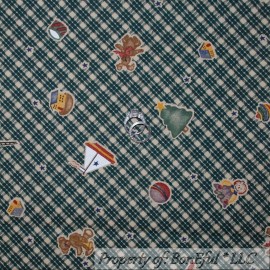 Daisy Kingdom BonEful Fabric FQ Cotton Quilt VTG Green Red Plaid Xmas Toy Tree Fire Truck Boy