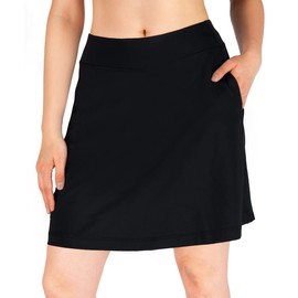 Yogipace Women's 4 Pockets UV Protection 17" Long Tennis Running Skirt Athletic Golf Skort Anytime Casual Skort Black Size L