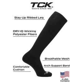 TCK Over the Calf Work Socks 3 Pair Moisture Wicking for Men and Women (Black, X-Large)