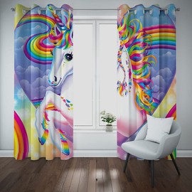 MUZHILI Rainbow Unicorn Blackout Curtains for Girls Bedroom Colorful Sky Fantasy 3D Cute Printed Pattern Thermal Insulated Room Darkening Window Drapes, Set of 2 Panels (W75cm (29.5") x D166cm (65"))