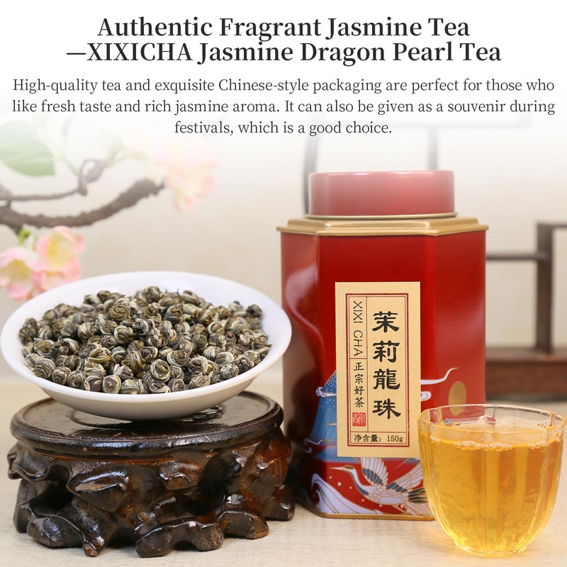 XIXICHA Jasmine Pearls Tea Jasmine Green Loose Leaf Dragon Balls