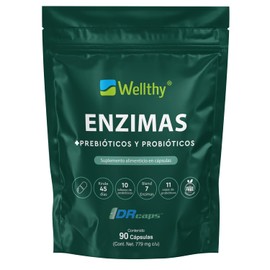 Wellthy Enzimas Digestivas 90 Cápsulas. Reforzado con Prebioticos y Probioticos. 10 Billones de Porbioticos 11 Cepas, 7 Enzimas, Bottle Free.         