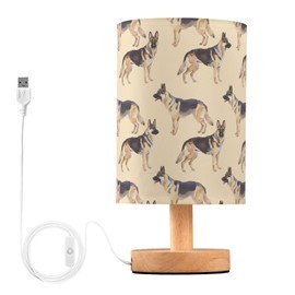 Fustylead German Shepherd Dogs Tan Bedside Table Lamps with USB Port for Bedroom Lamp Accent Table Lamp Small Nightstand Lamp Sturdy Linen Shade Wooden Decorative Lamps for Home|Kids|Holiday