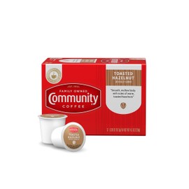 Community Coffee Toasted Hazelnut Flavored Medium Roast Single Serve 72 Ct Box, Compatible with Keurig 2.0 K Cup Brewers, Medium Full Body Smooth Nutty Taste, 100% Arabica Coffee Beans
