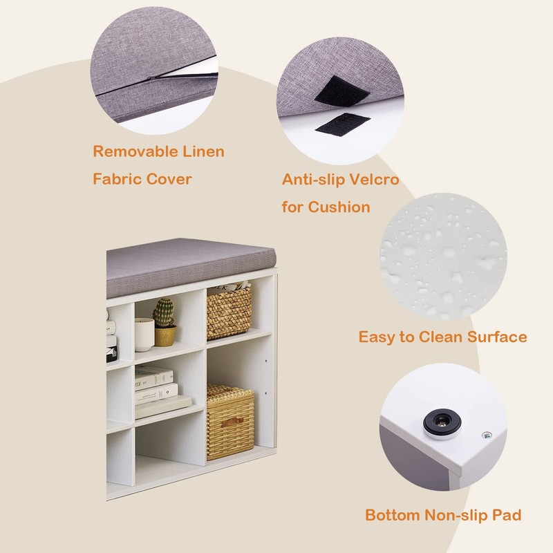 DINZI LVJ Shoe Storage Bench with Cushion, Cubby Shoe Rack