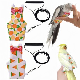 Magnoloran 2Pcs Bird Diapers Bird Harness Flight Suits Diapers with 2Pcs 80 Inch Flying Leash Parrot Nappy Pigeon Pants Urine Wet Suit for Cockatiel Conure Macaw Budgies Parakeet-Watermelon&Orange